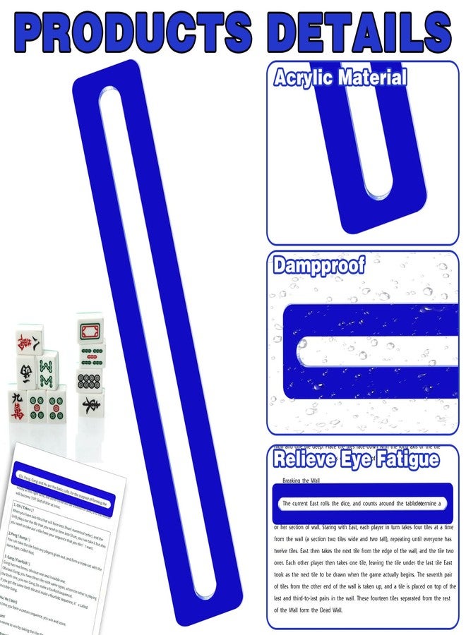 CYUXING 4Pcs Mahjong Line Finder Mahjong Card Line Guide Bright Acrylic Reader Ruler Marker Strips Tracker Accessories Gifts for American Beginner Players Blue - Image 3
